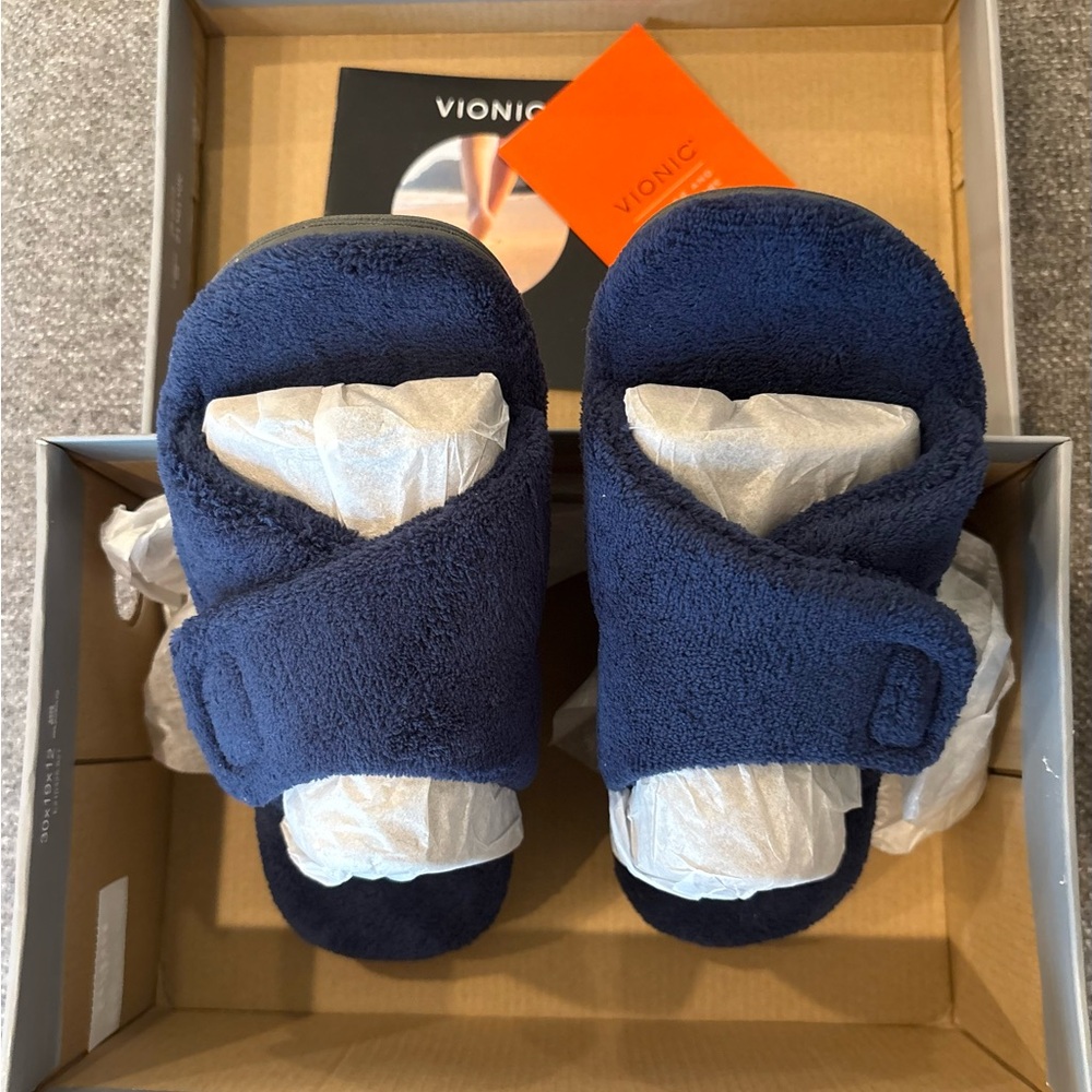 Vionic Relax Navy Terry Cloth Orthaheel Slippers in Size 7. New in Box. - Picture 6 of 7